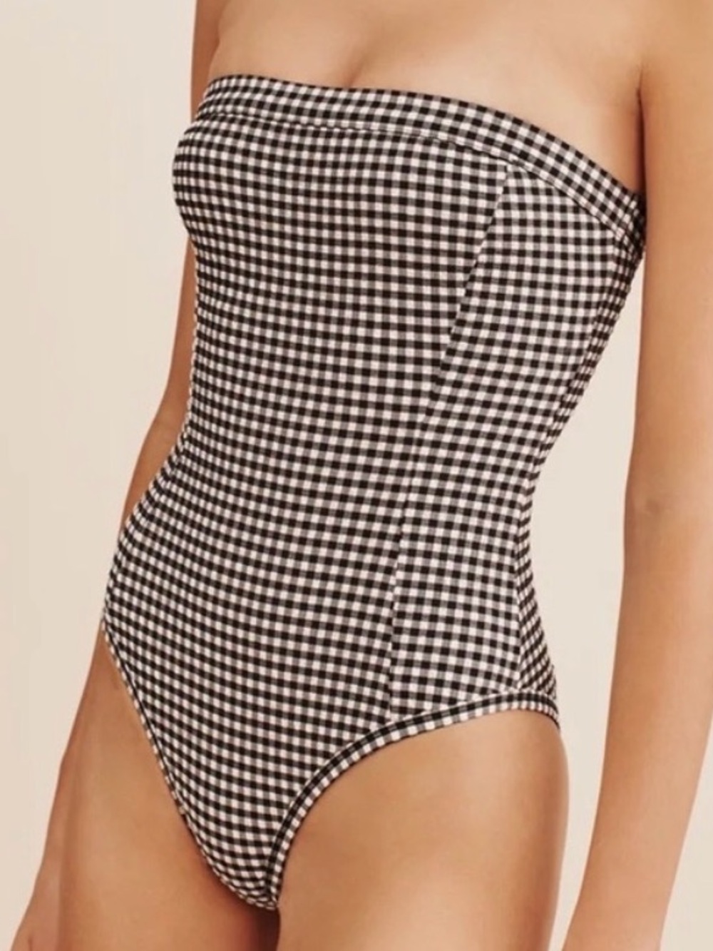 Posse Strapless Gingham Nora One-Piece Swimsuit - Black/White- Size Small
